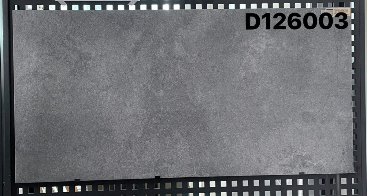 Gray tile sample labeled D126003 on display.