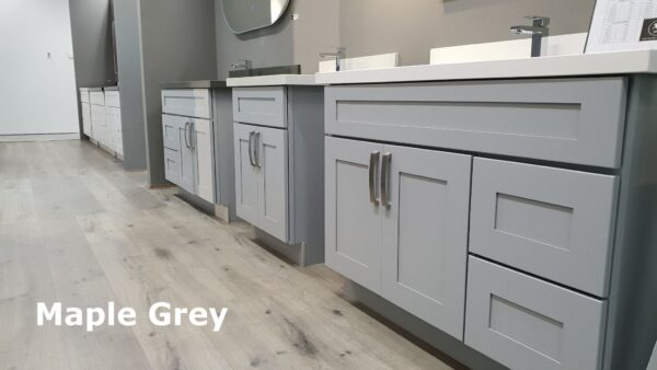 Maple Grey kitchen cabinets in a showroom display.