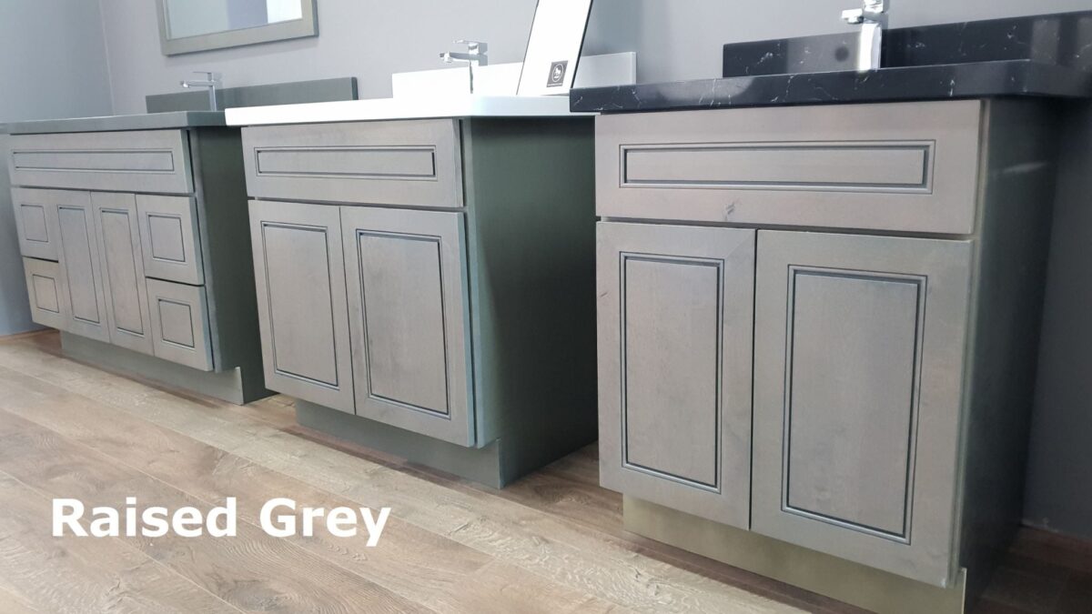 Grey kitchen cabinets with a modern design and sleek finish.