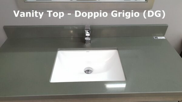 Gray vanity top with sink and faucet, labeled "Vanity Top - Doppio Grigio (DG)."
