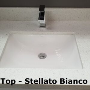 Vanity top with Stellato Bianco finish and modern faucet.