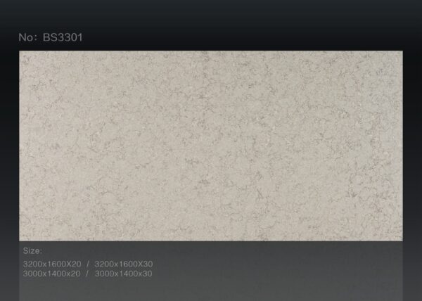 Textured beige stone slab labeled BS3301 with size options displayed.