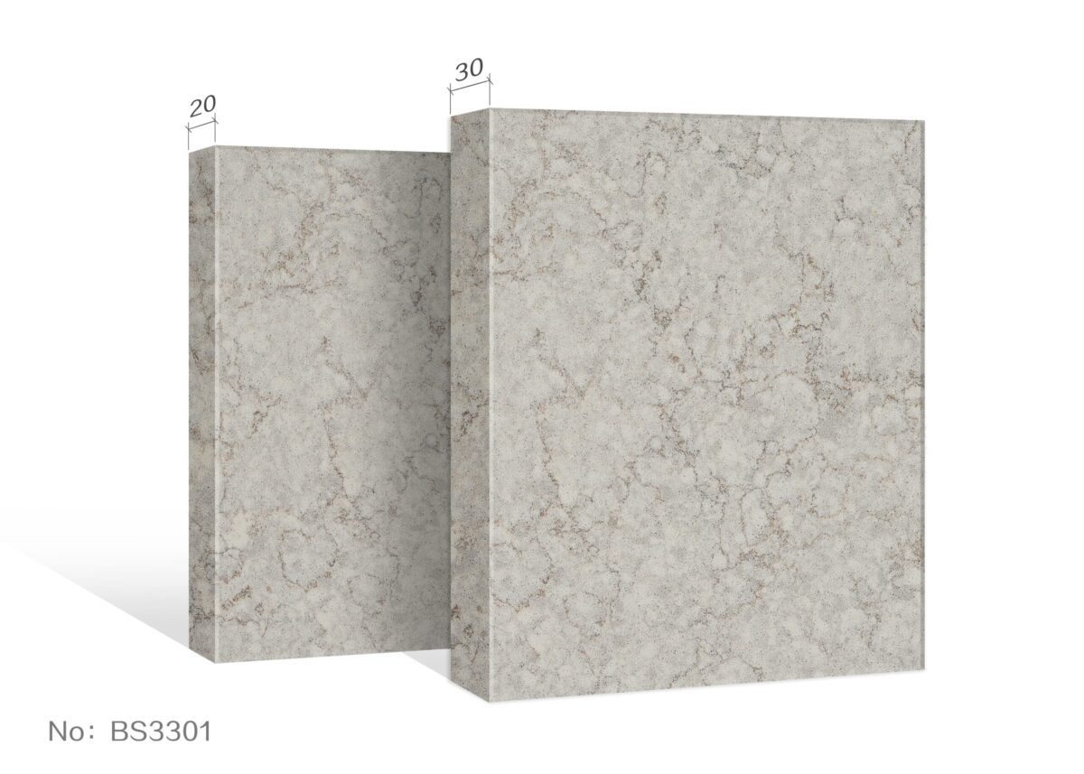 Two stone slabs with marbled texture, labeled BS3301.