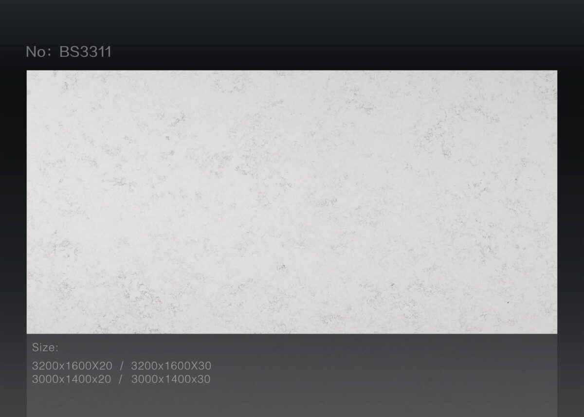 White marble slab with dimensions and product code BS3311 displayed.