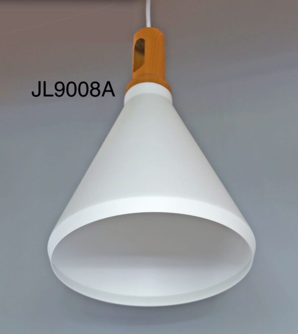 9008.jpg White pendant light with wooden accent, model JL9008A.