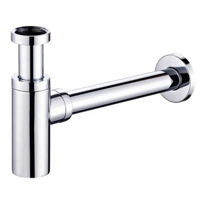 Chrome round trap for basin, sleek design, shiny finish.