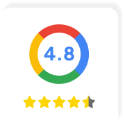 Google customer rating badge showing 4.8 out of 5 stars with colorful ring