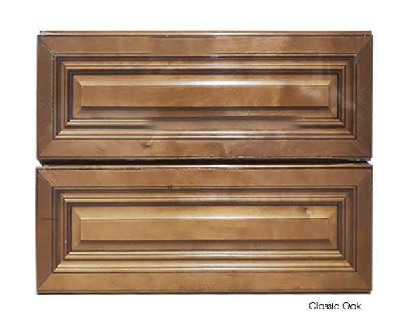 Classic oak vanity with two drawers, 600mm width.