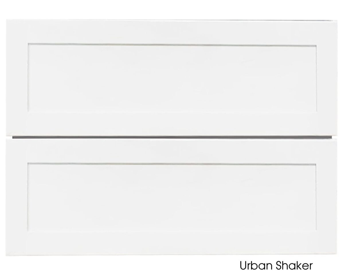 White Urban Shaker vanity with two drawers, 900mm width.