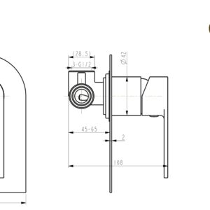 Technical drawing of a wall-mounted kitchen faucet with dimensions.