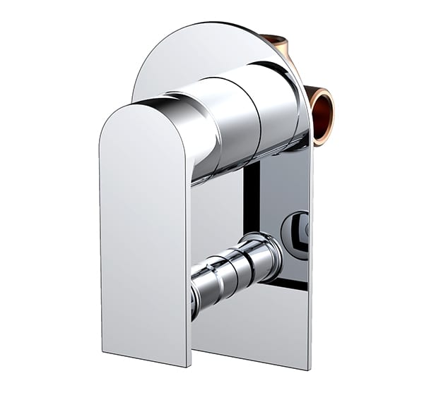 Chrome shower mixer with modern design.