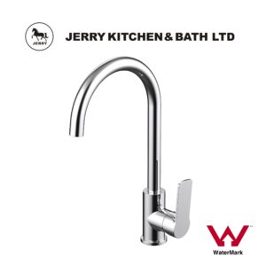 Chrome kitchen faucet by Jerry Kitchen & Bath Ltd, WaterMark certified.