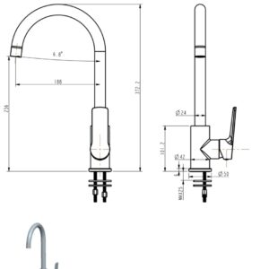 Diagram of a kitchen faucet with measurements.