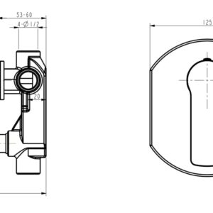 Technical drawing of a shower mixer with dimensions and specifications.