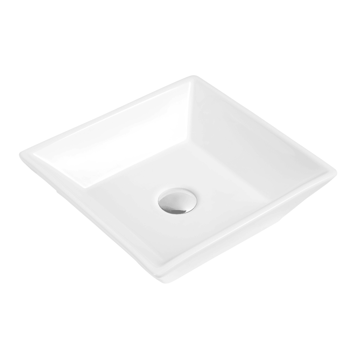 106 Square white ceramic sink with a central drain.