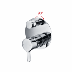 Shower mixer with 90-degree rotation handle, chrome finish.