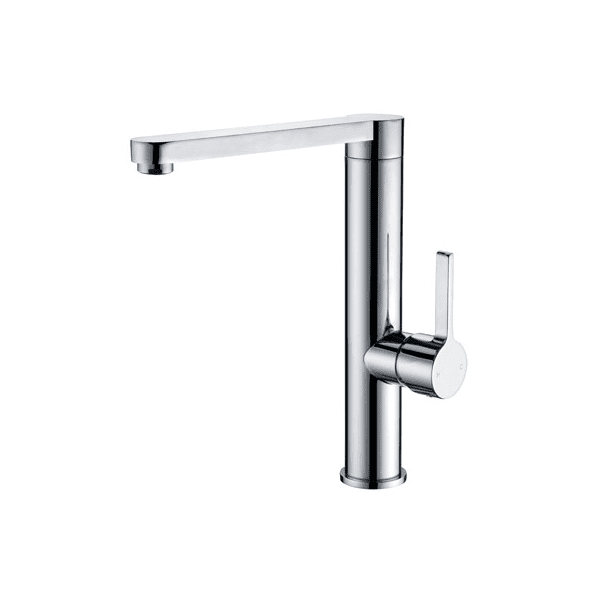 Chrome kitchen tap with straight horizontal spout and single lever mixer handle