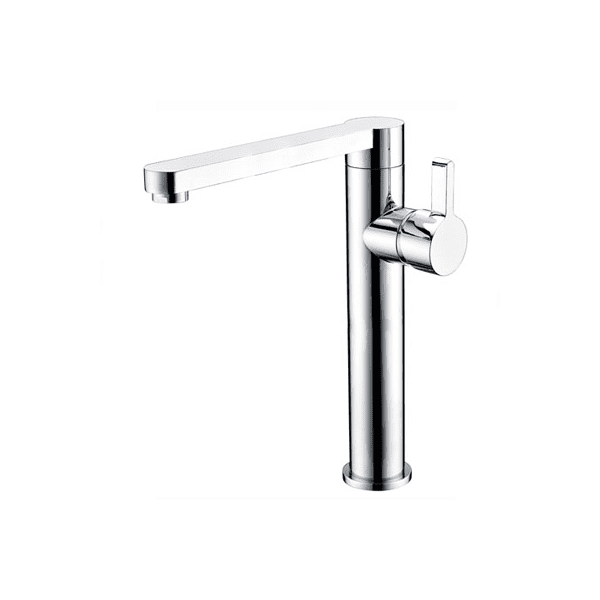 Modern chrome kitchen faucet with a sleek, minimalist design.