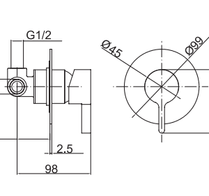 Technical diagram of a wall-mounted kitchen faucet with measurements.