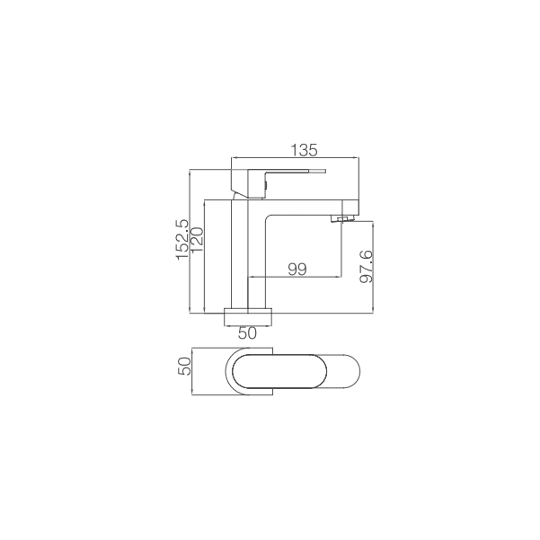 Technical drawing of a kitchen faucet with dimensions.