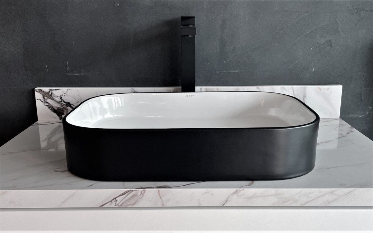 square washing basin bowl with black surface 750mm x 380mm x 110mm 176c mb
