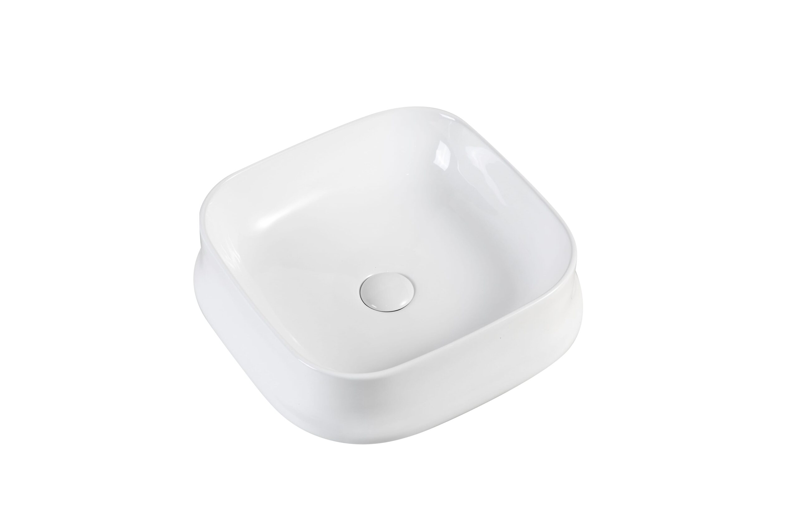 White ceramic square sink on a white background.