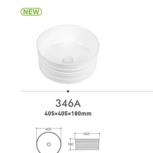 White round dish, model 346A, dimensions 405x405x180mm.