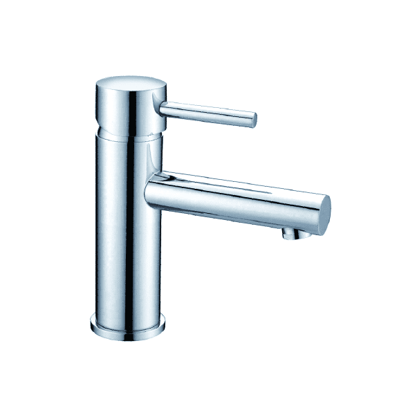 Modern chrome kitchen faucet with single lever handle.