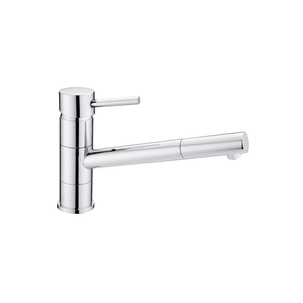 Modern chrome kitchen mixer tap with pull-out spout and single lever handle