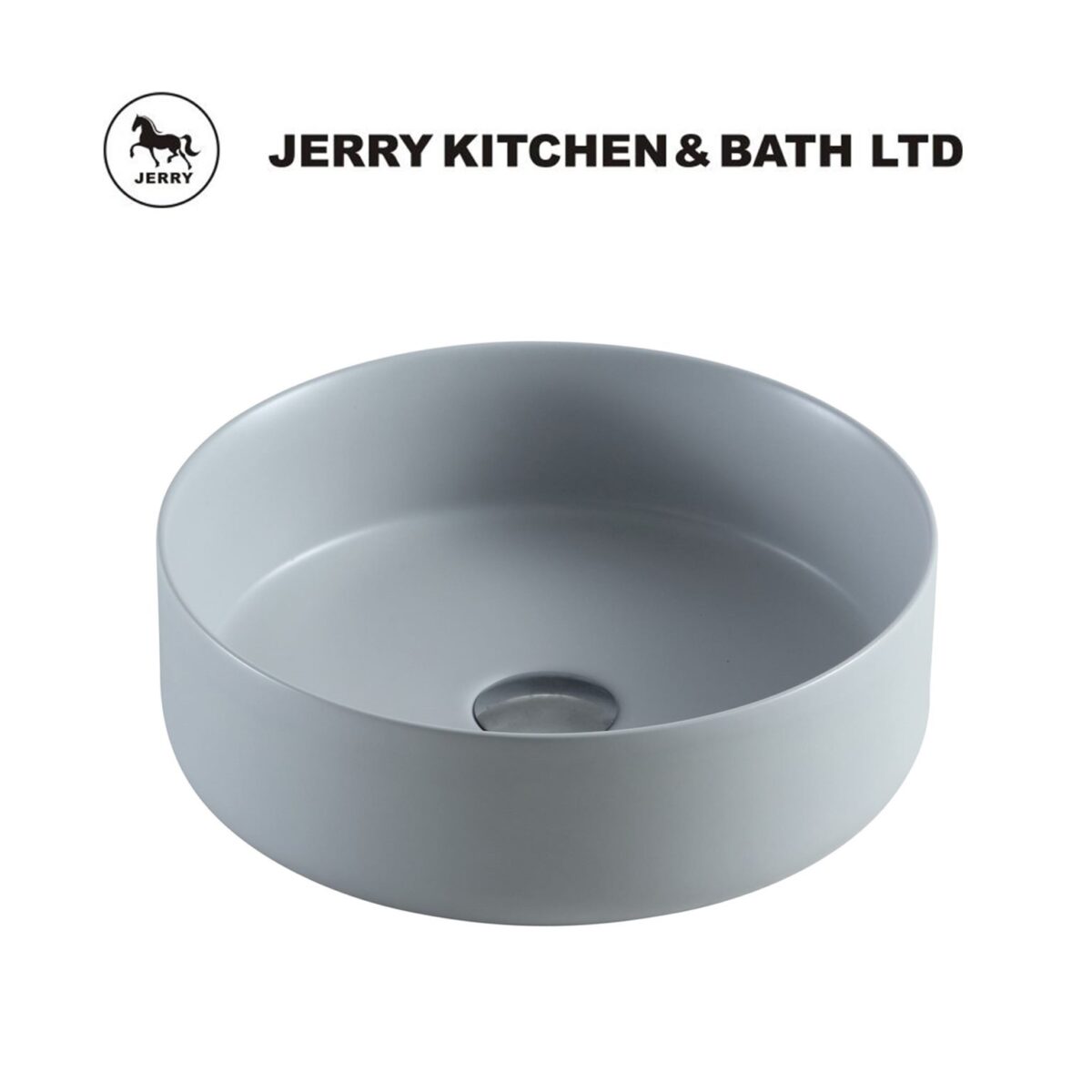 Round gray bathroom sink by Jerry Kitchen & Bath Ltd.