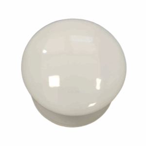 White ceramic cabinet knob against a plain background.