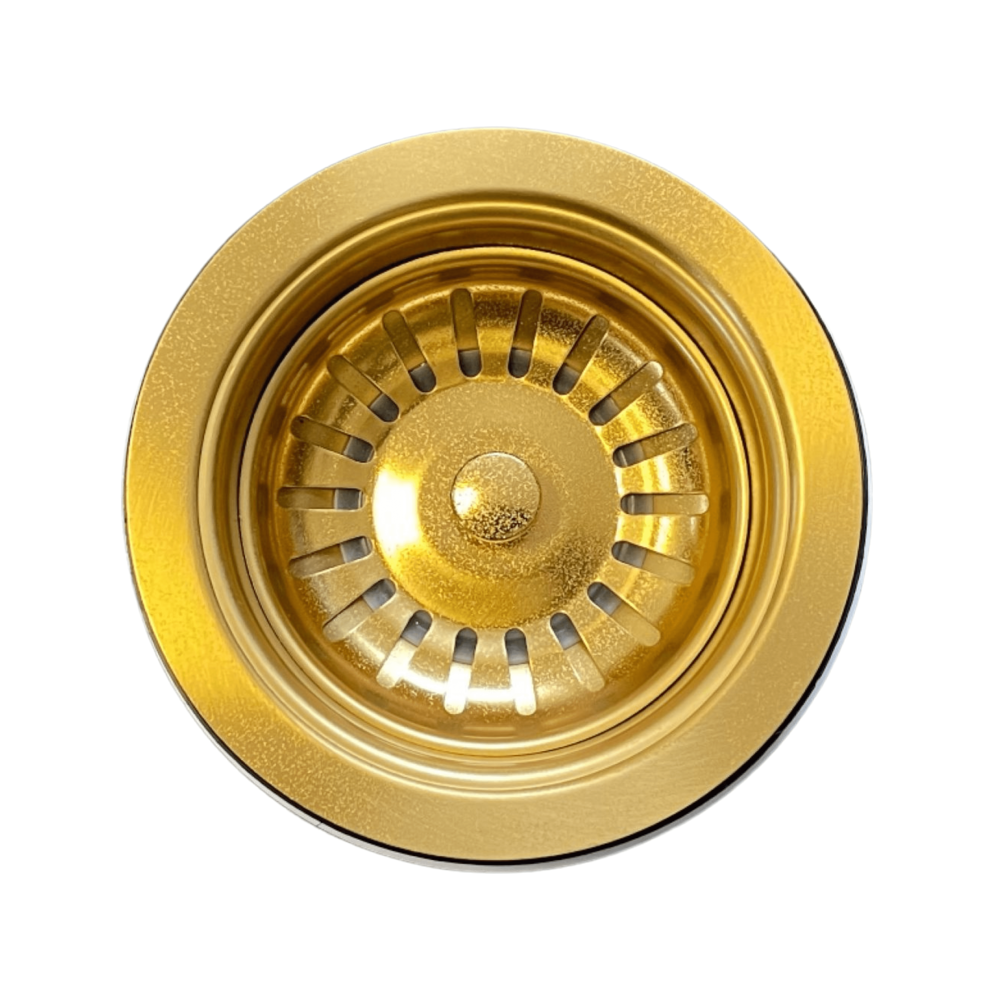 Round gold-plated kitchen sink waste strainer with basket design