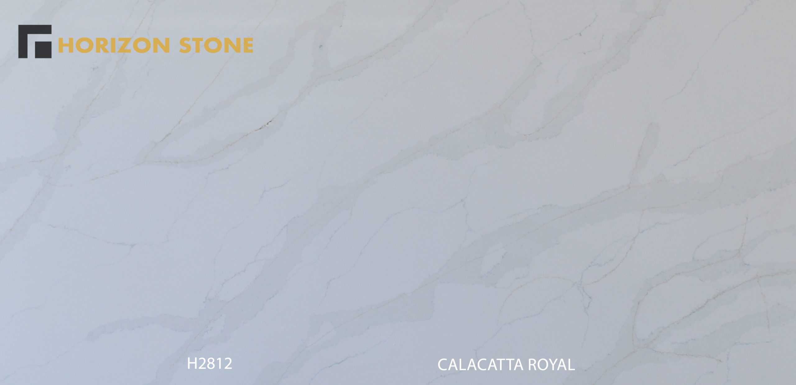 Engineered stone slab with Calacatta Royal pattern, light gray veining.