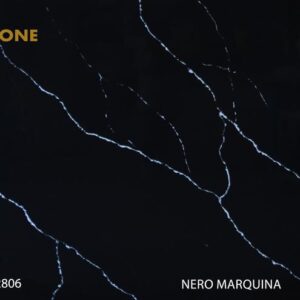 Black marble with white veining pattern.