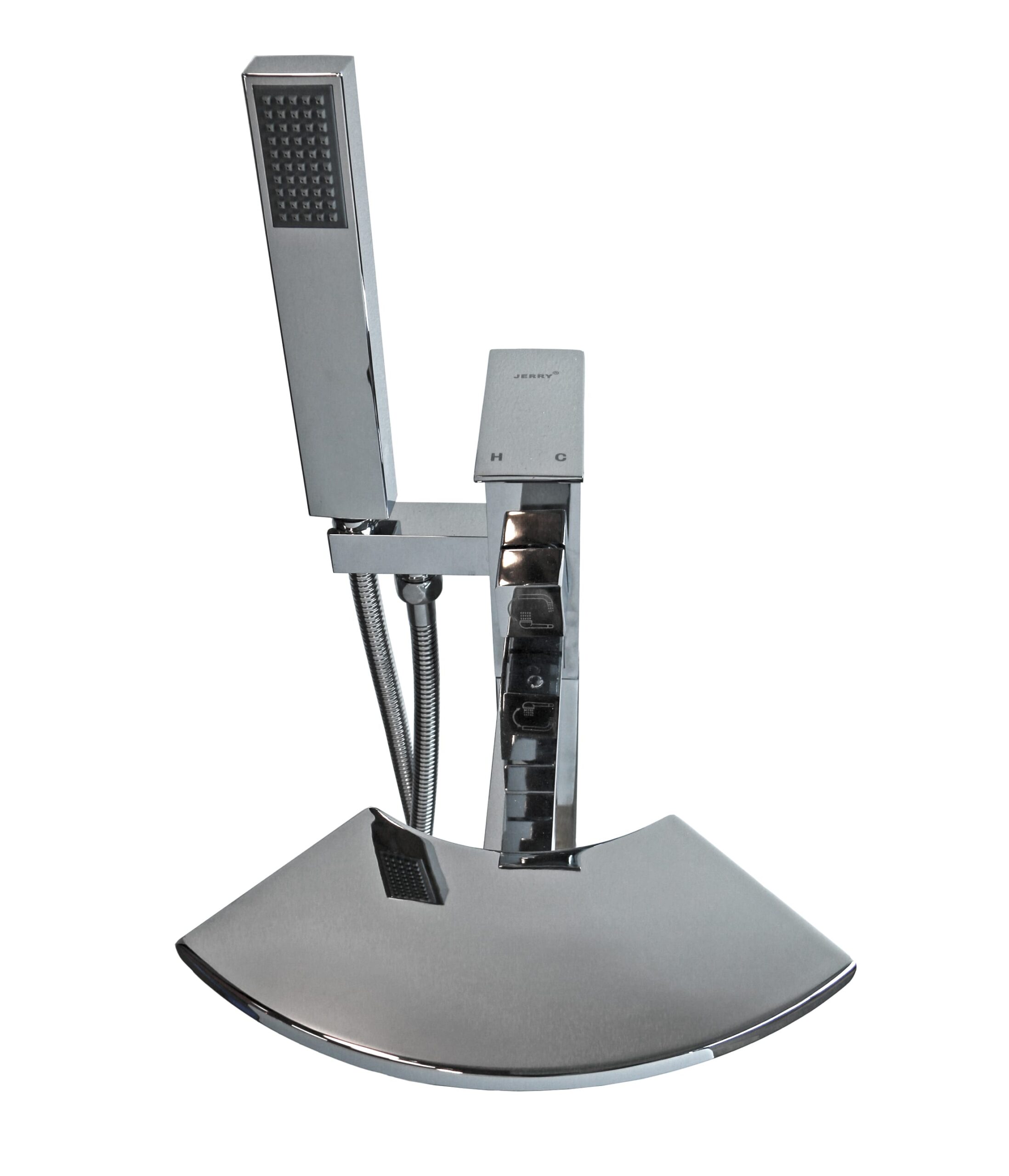 Modern chrome kitchen faucet with detachable spray head.