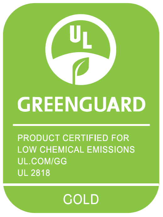 Greenguard certification logo for low chemical emissions.