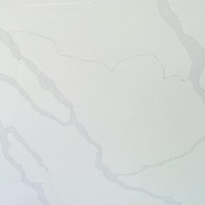 White marble countertop with subtle gray veining pattern.