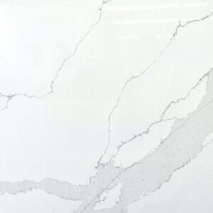 White marble countertop with subtle gray veining.