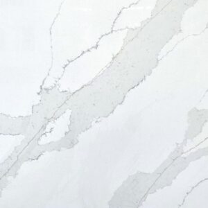 White marble countertop with gray veining pattern.
