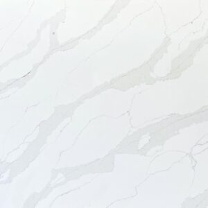 White marble countertop with subtle gray veining pattern.