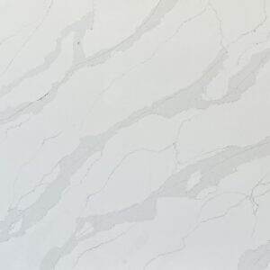 White marble countertop with subtle gray veining pattern.