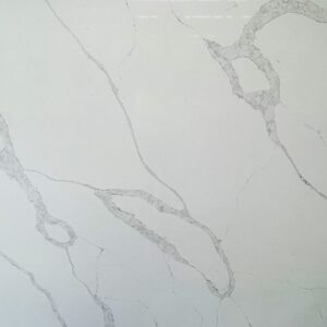White marble countertop with subtle gray veining pattern.