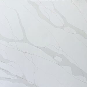 White marble countertop with subtle gray veining.