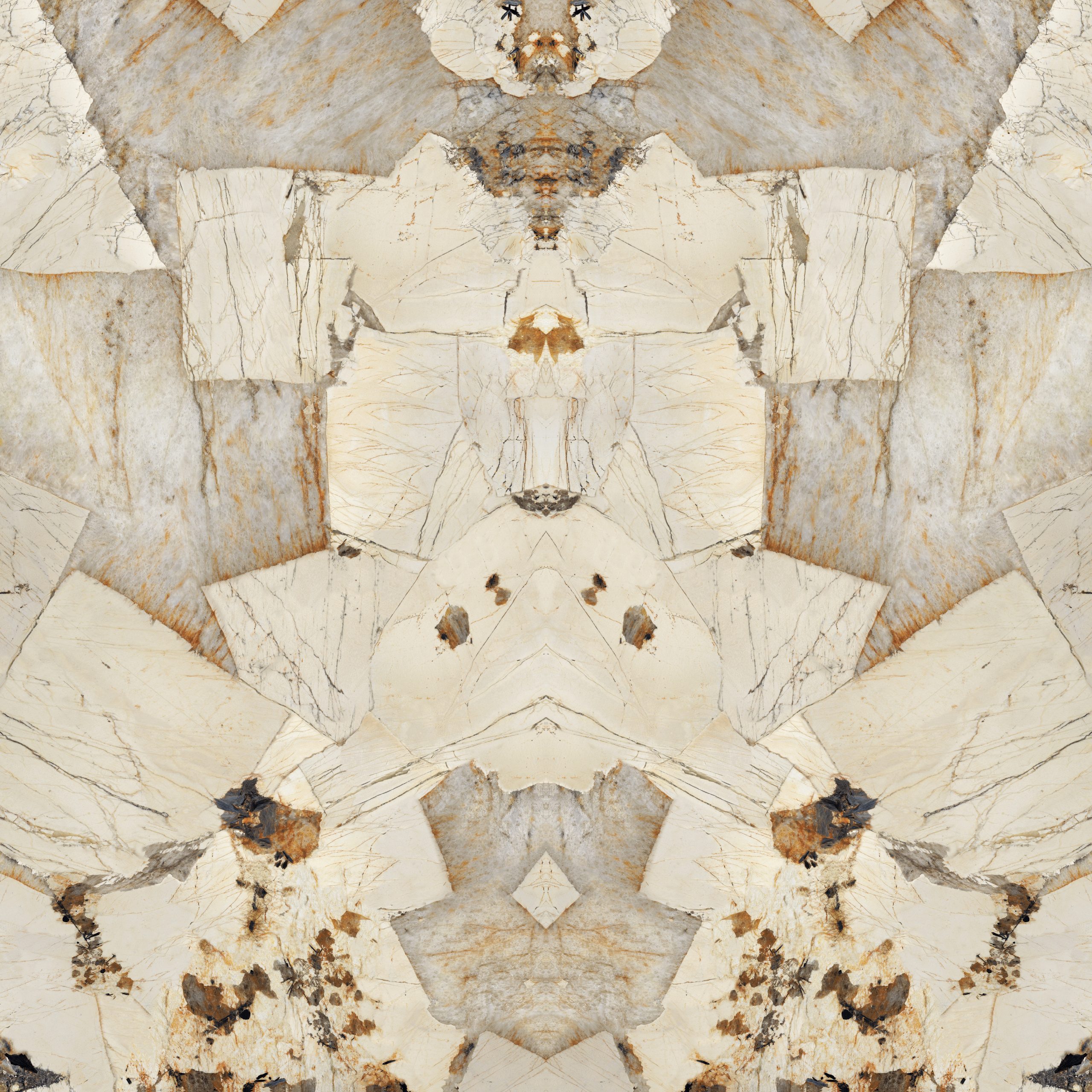 Marble countertop with intricate beige and brown patterns.