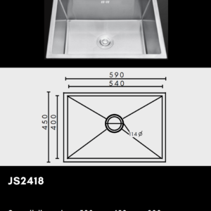 Stainless steel sink with dimensions and model number JS2418
