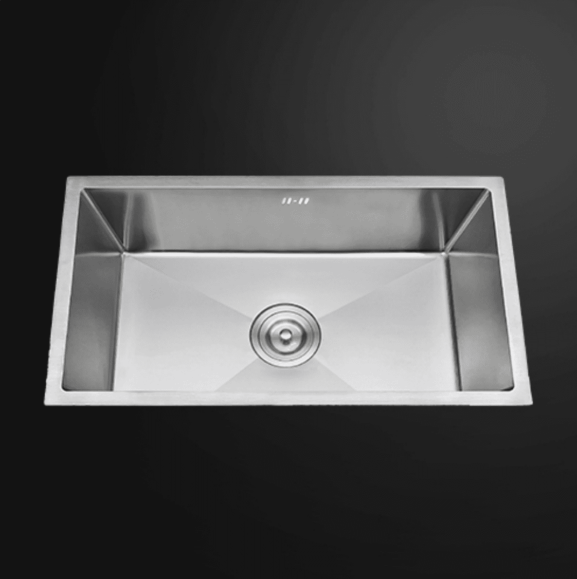 Stainless steel kitchen sink with modern design.