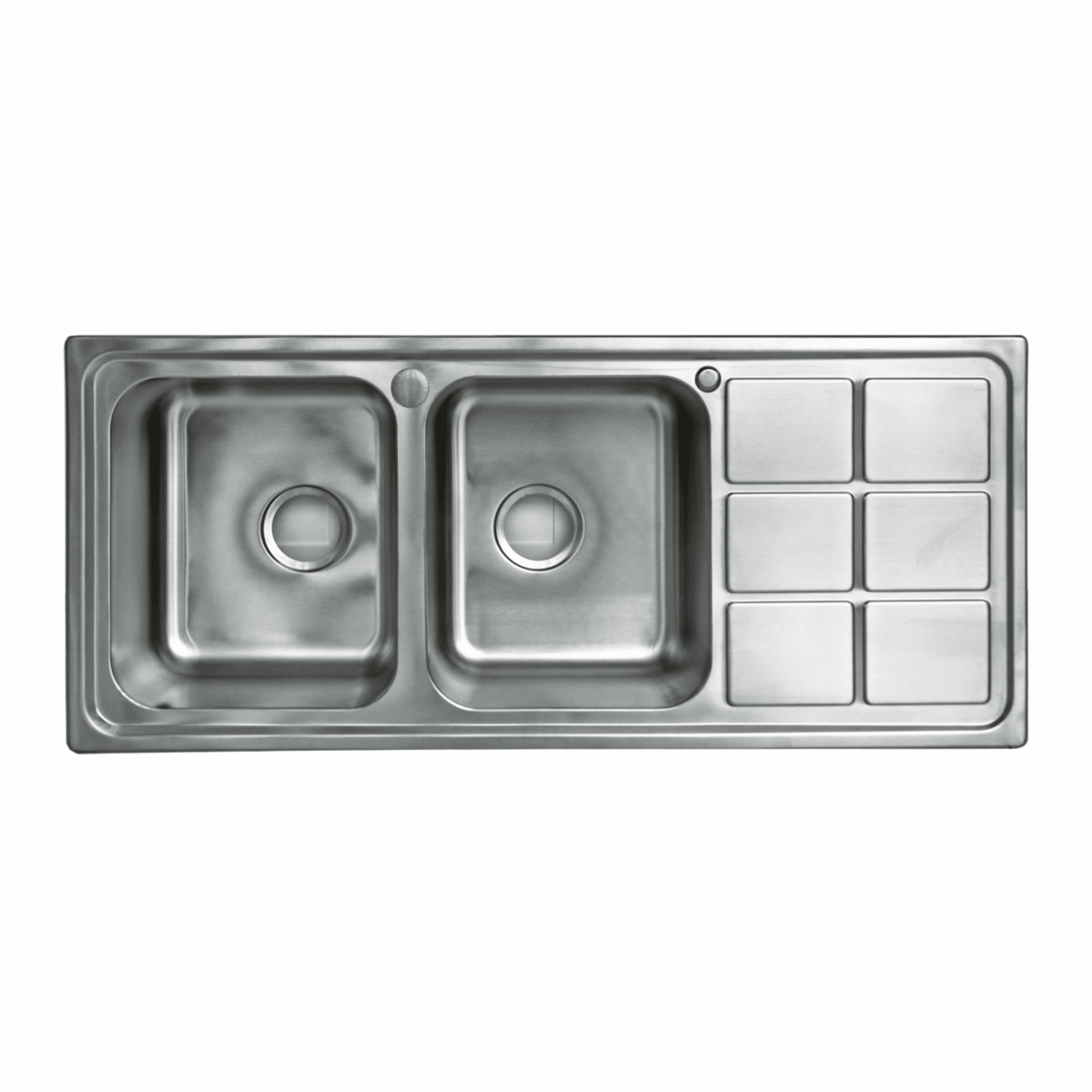 Stainless steel double kitchen sink with drainer.