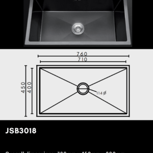 Stainless steel kitchen sink with dimensions and model number JSB3018.