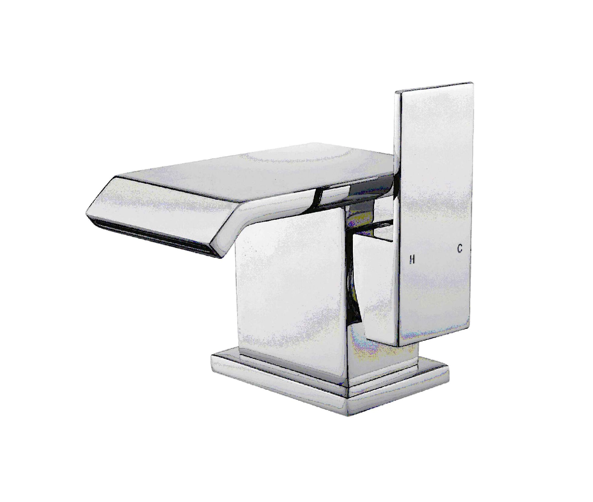 Modern chrome kitchen faucet with hot and cold indicators.