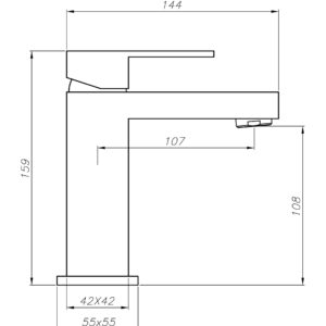 Diagram of a modern kitchen faucet with measurements.